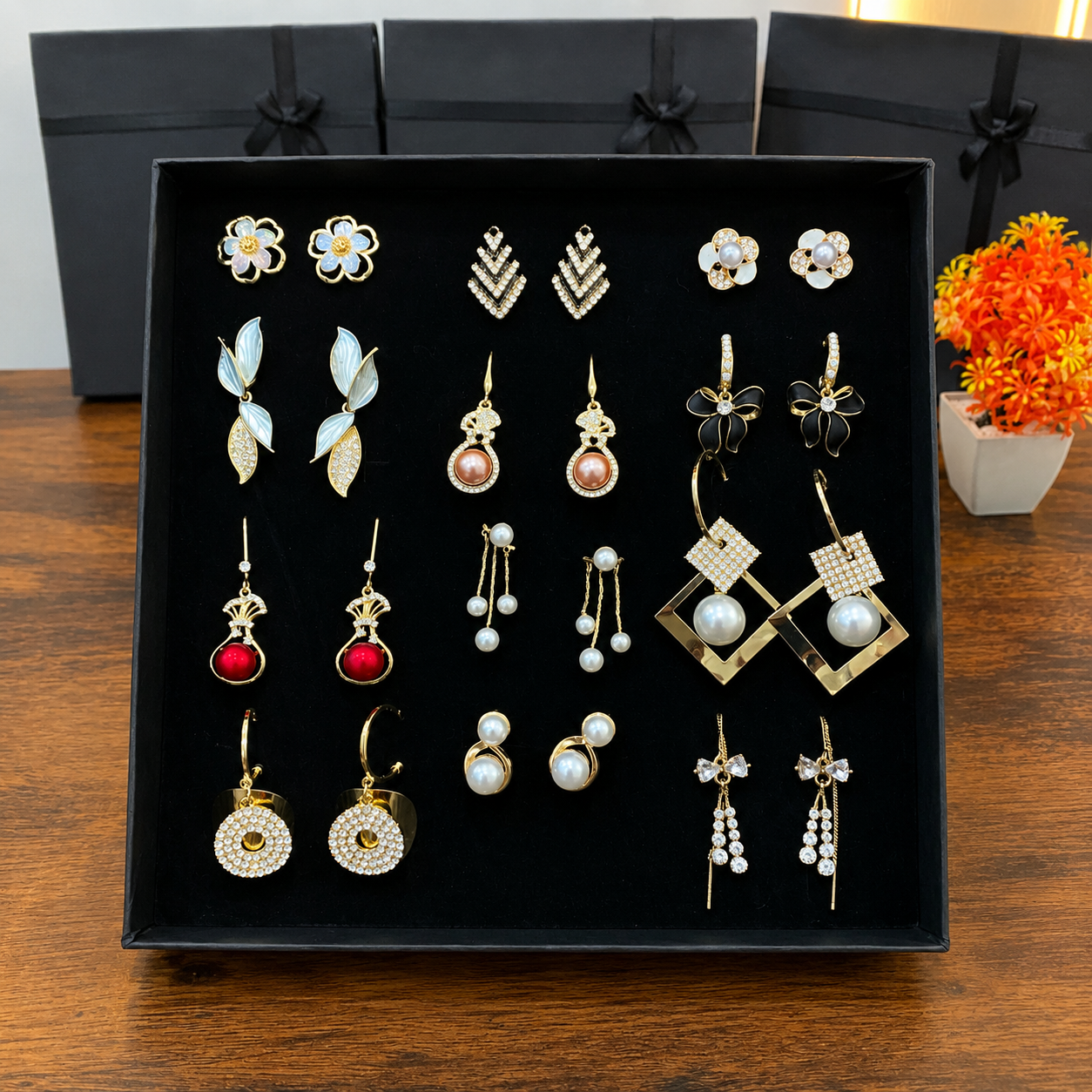 Trending Stainless Steel & Zircon Earrings Gift Collection (12 PAIRS) ✨