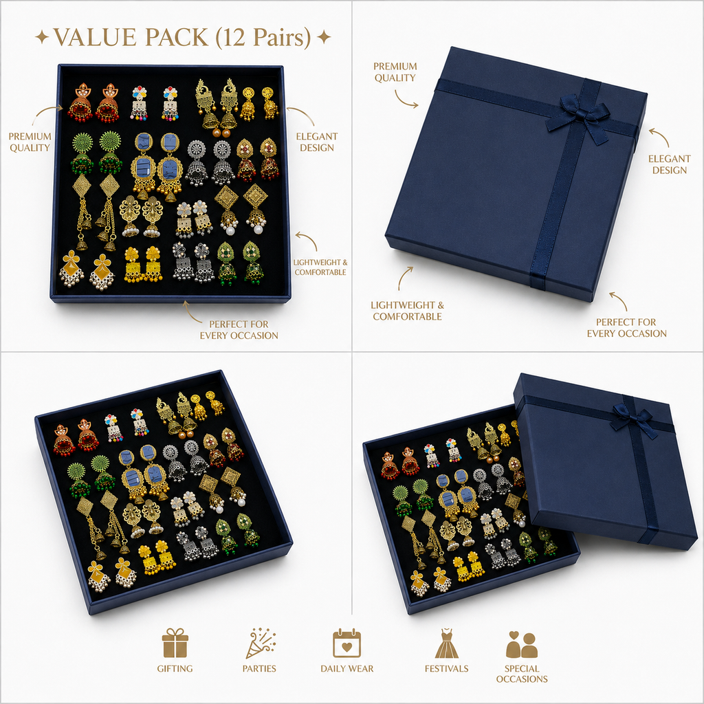 VALUE JHUMKI BOX (12 PAIRS) ✨