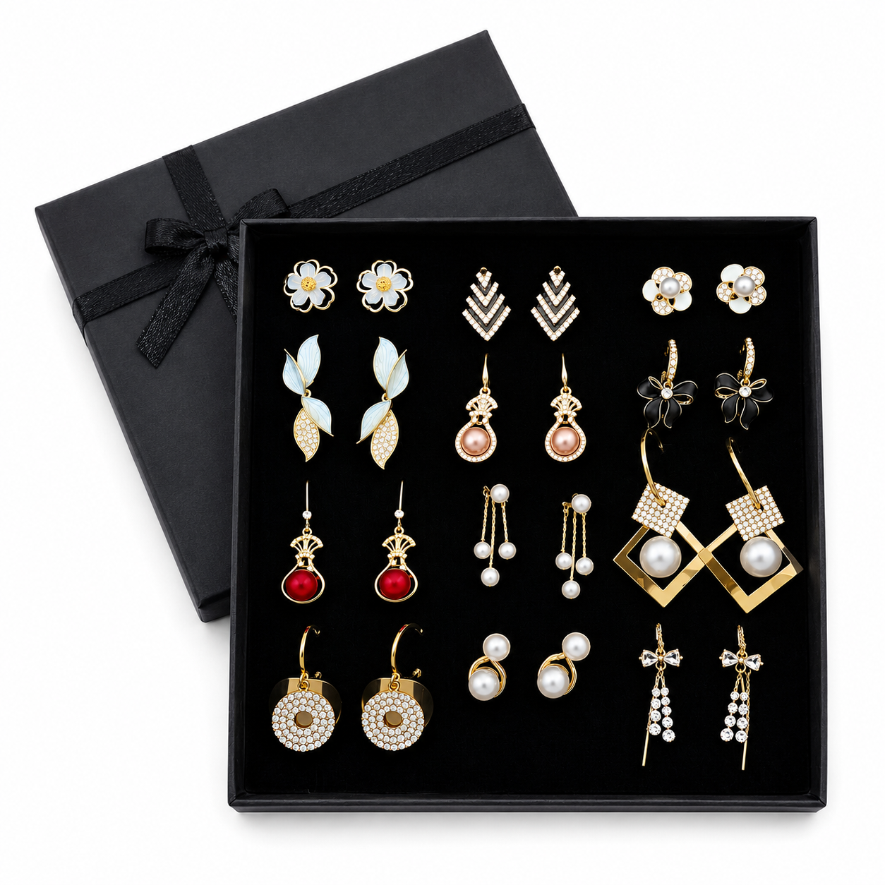 Trending Stainless Steel & Zircon Earrings Gift Collection (12 PAIRS) ✨